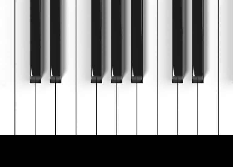 3d rendering. Piano Black and white keyboard background